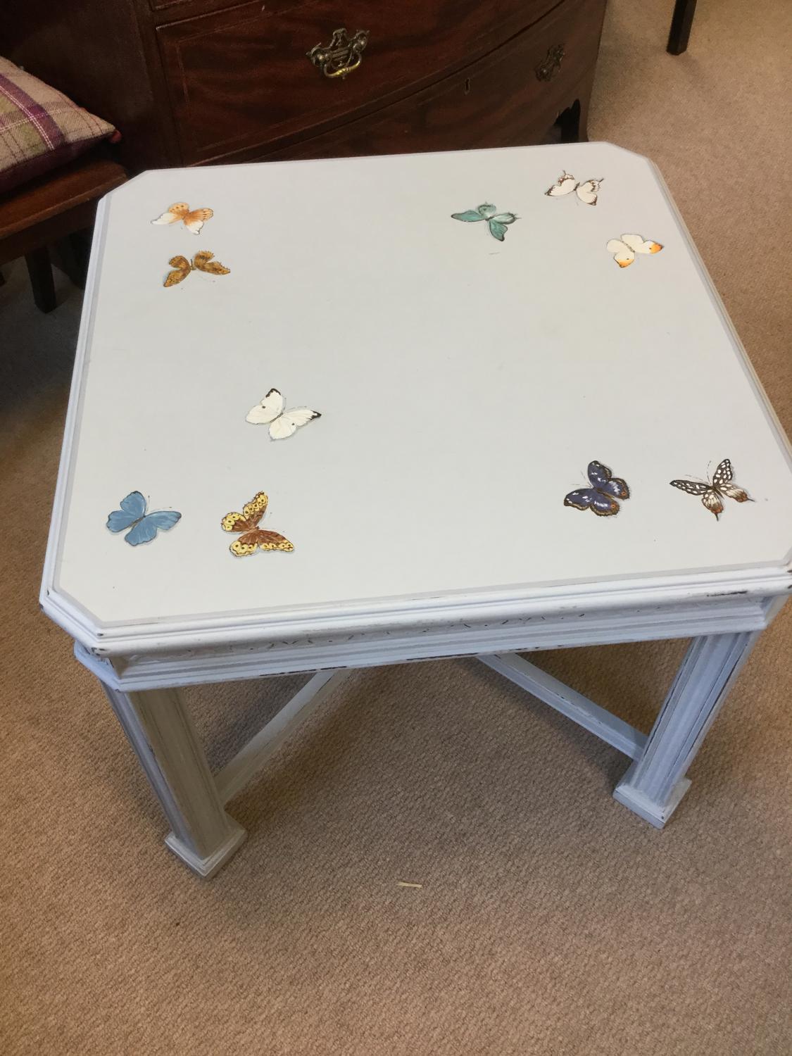 Hand Painted Blue Butterfly Table