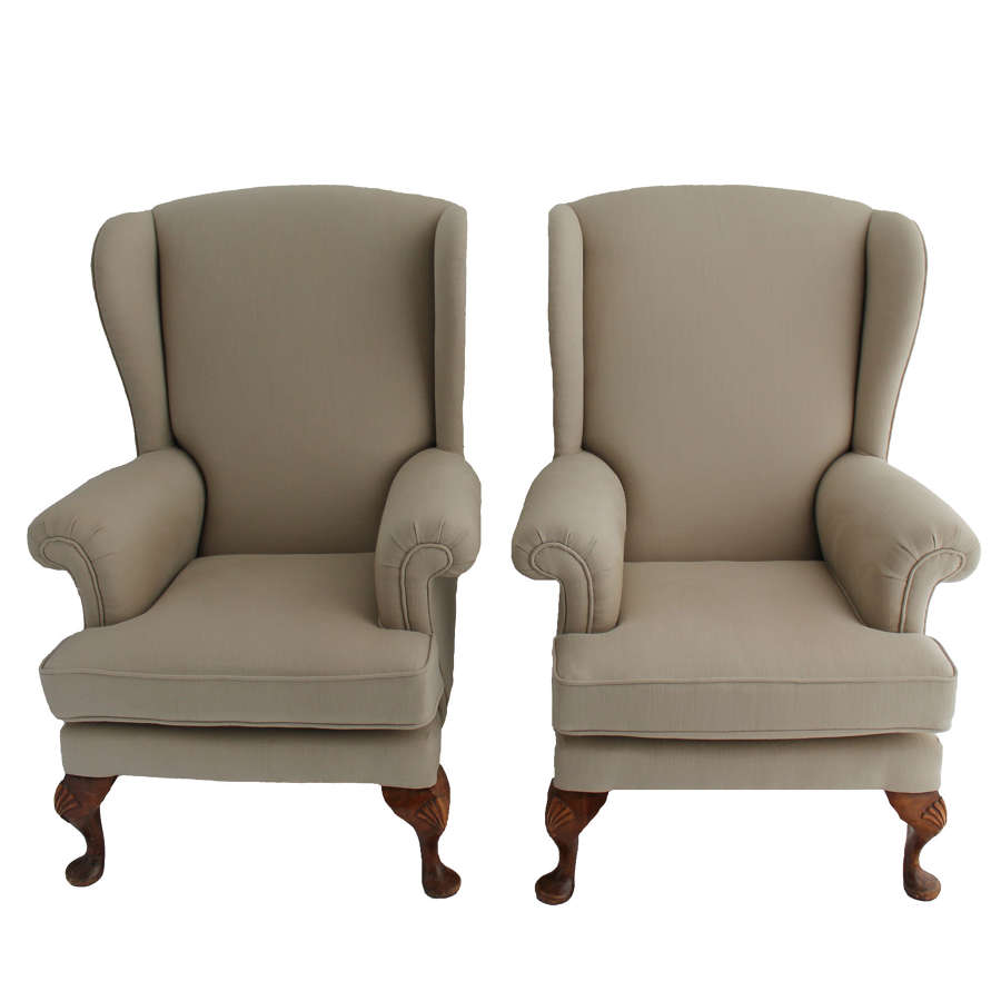 Pair of Parker Knoll Wingback Armchairs in Taupe Linen