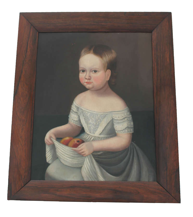 Georgian Oil on Canvas Little Girl with Apples, American School