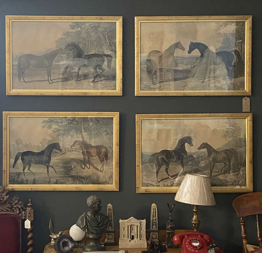 After Herring Sr, 4 coloured mezzotints of pairs of horses, smartly framed