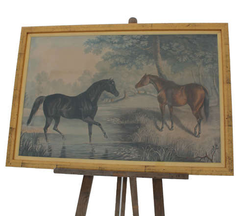 After Herring Sr, 4 coloured mezzotints of pairs of horses, smartly framed