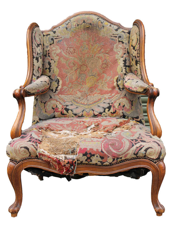 19th Century Walnut Frame Confessional Chair- rare and large form