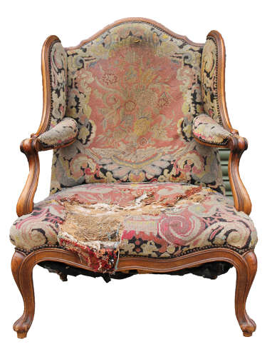 19th Century Walnut Frame Confessional Chair- rare and large form