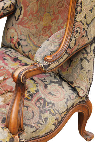19th Century Walnut Frame Confessional Chair- rare and large form
