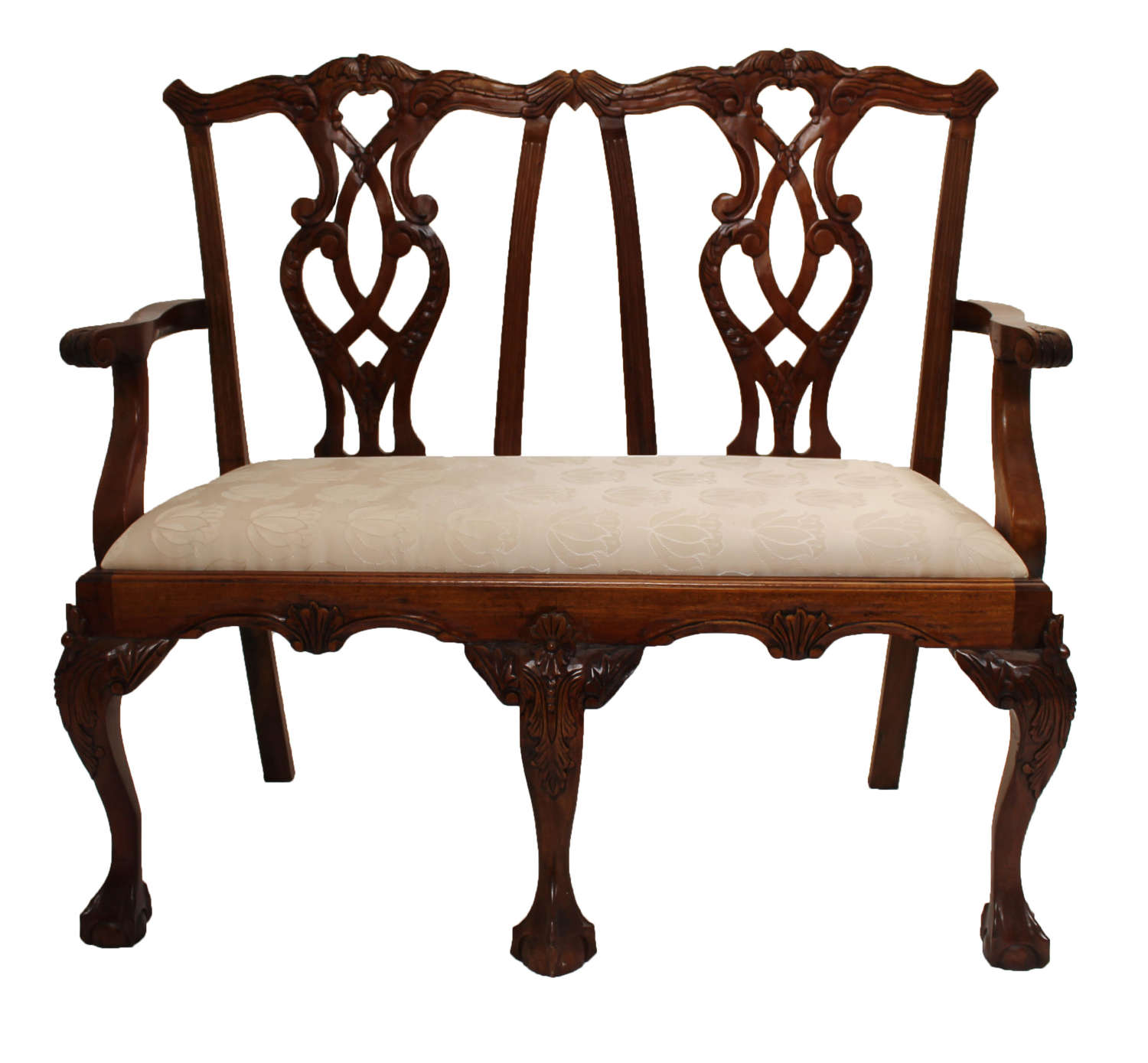 Reproduction Chippendale Style 2 Seater Upholstered Bench