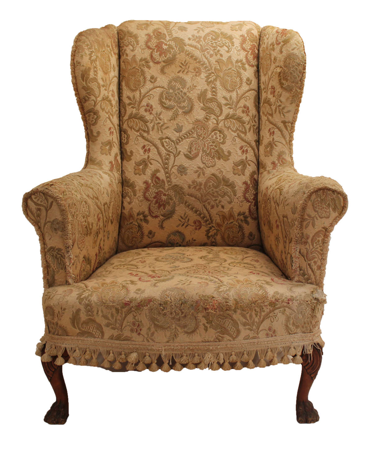 19th Century Large Wingback Armchair on Paw Feet