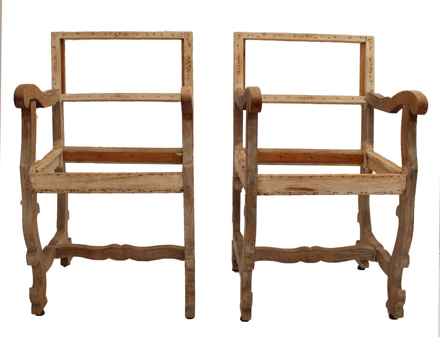 Pair of 19c Limed Oak Chairs