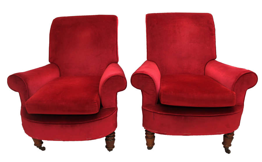 Pair of Victorian Armchairs Clubstyle for reupholstery