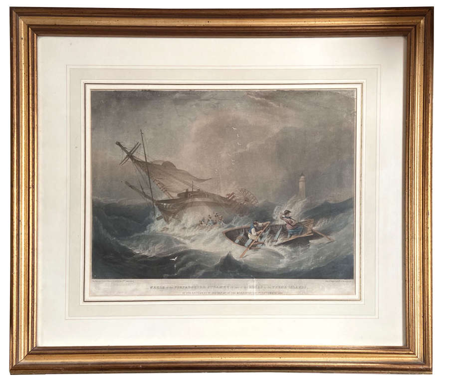 Grace Darling Wreck of the Forfarshire - very rare handcoloured lithograph