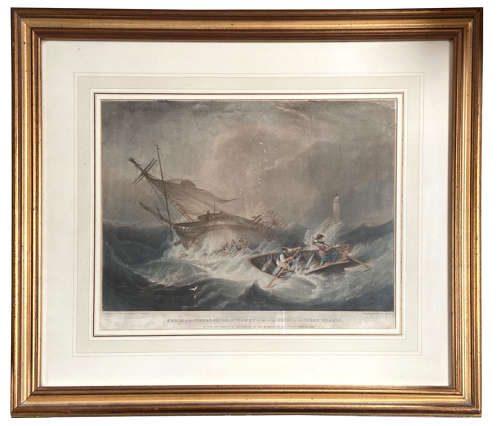 Grace Darling Wreck of the Forfarshire - very rare handcoloured lithograph